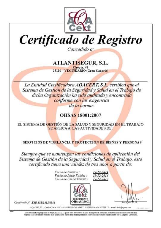 Certificado OHSAS-18001